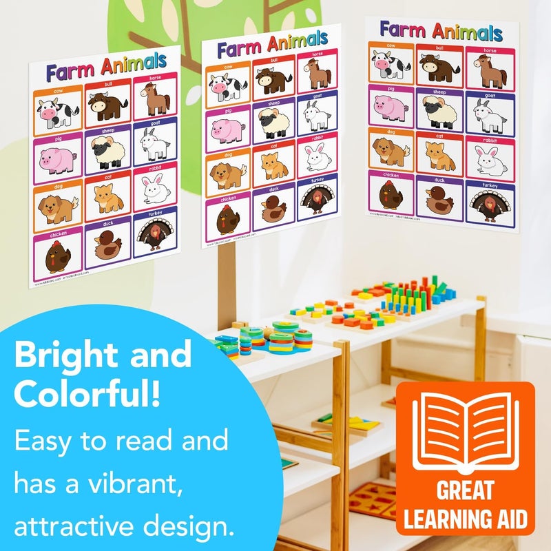 FoldCard Educational Charts for Preschool to Grade 1 Kids – Bright and Colorful Educational Visual/Learning Aid Posters | Glossy Durable Cardstock | 8.5" x 11" | 5 per Pack (Farm Animals) - Image 5